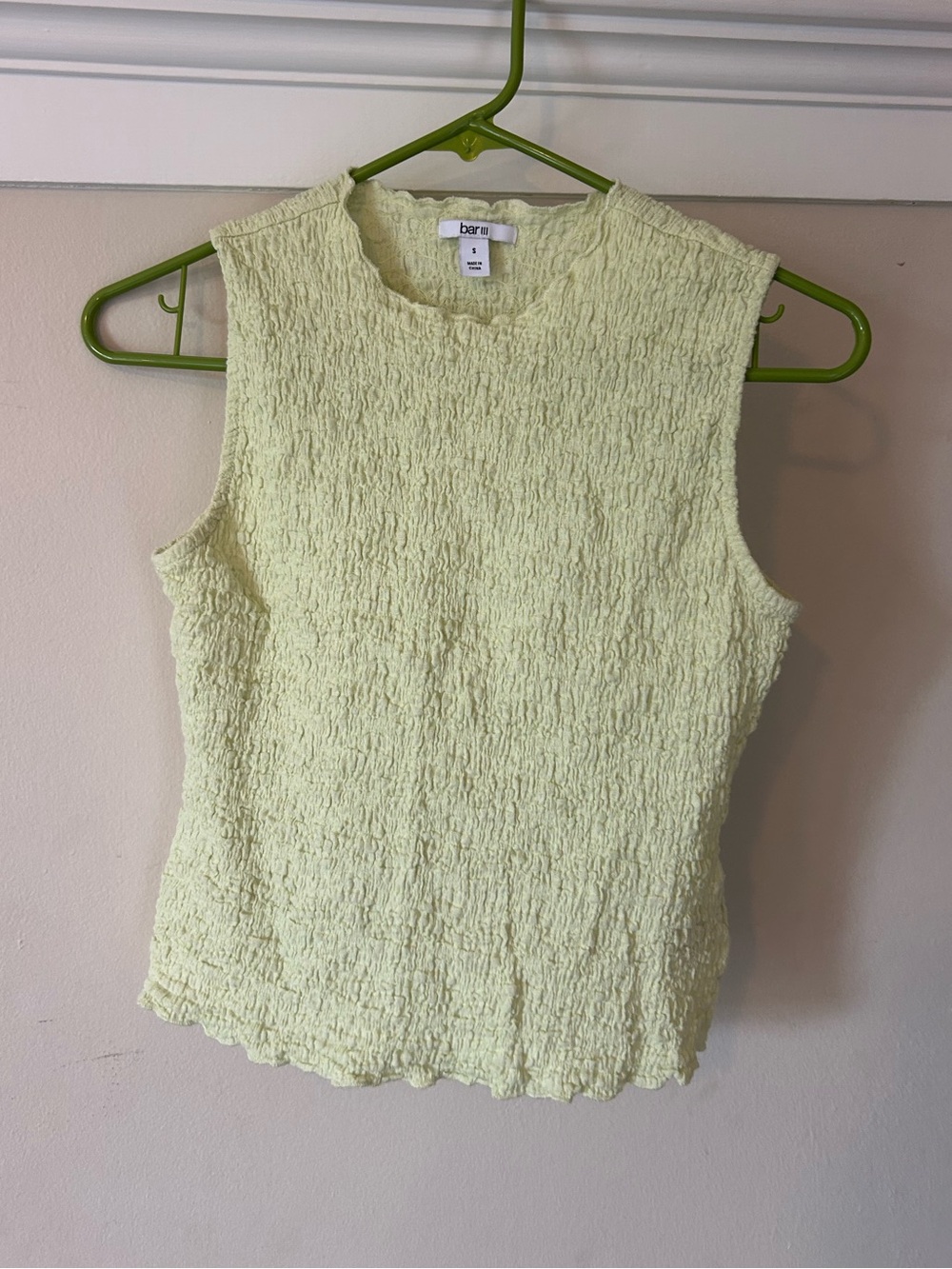 Bar III Bright Green Crinkle Shirred Sleeveless Tank Top